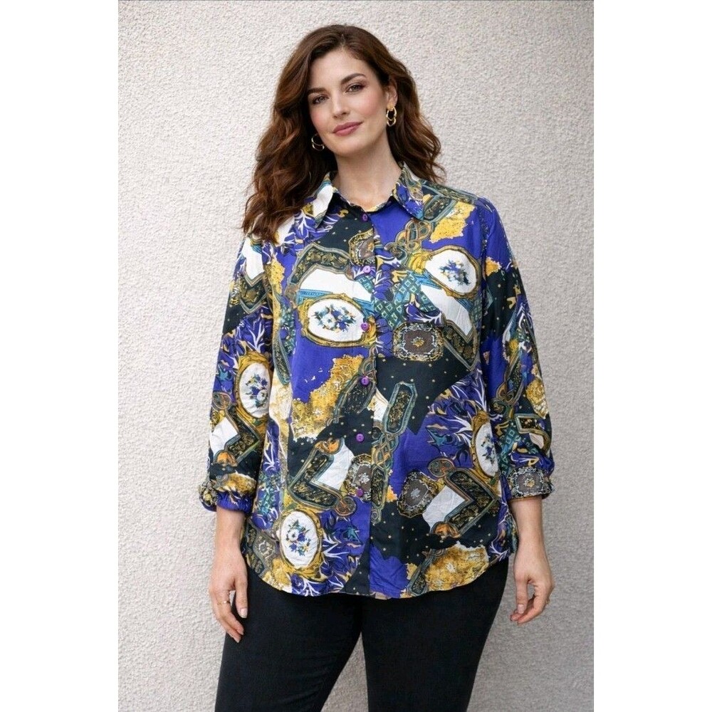 Maggie Lawrence Silk Long Sleeve WhimseyGoth Blouse Plus 14/16 Purple Artsy